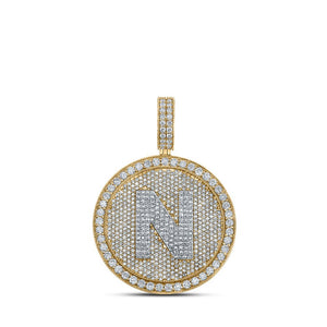 Men's Diamond Charm Pendant | 10kt Two-tone Gold Mens Round Diamond Letter N Circle Charm Pendant 3-7/8 Cttw | Splendid Jewellery GND