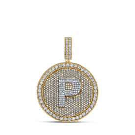 10kt Two-tone Gold Men's Round Diamond Letter P Circle Charm Pendant - 4 Cttw - Alternate view 1 from Splendid Jewellery