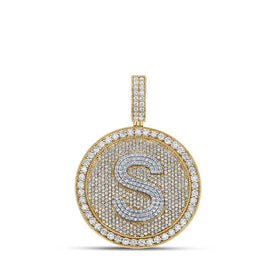 10kt Two-tone Gold Mens Round Diamond Letter S Circle Charm Pendant - 3-3/4 Cttw | Splendid Jewellery - Alternate view 1 from Splendid Jewellery