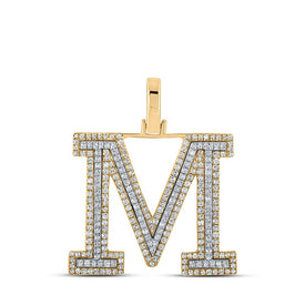 10kt Two-tone Gold Mens Round Diamond M Initial Letter Pendant 3/4 Cttw | Splendid Jewellery - Alternate view 1 from Splendid Jewellery