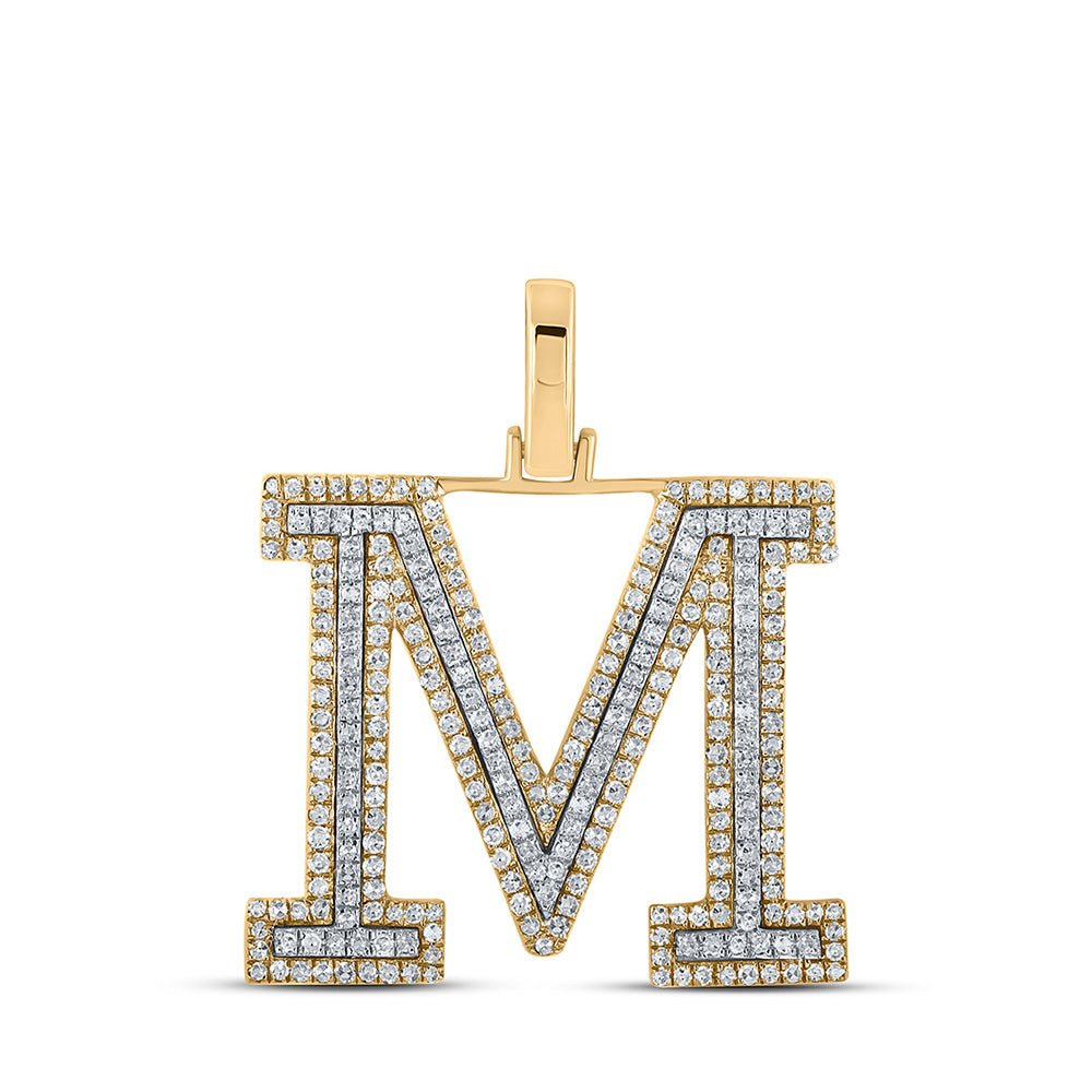 Men's Diamond Charm Pendant | 10kt Two-tone Gold Mens Round Diamond M Initial Letter Pendant 3/4 Cttw | Splendid Jewellery GND