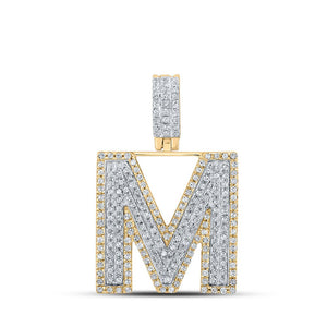 Men's Diamond Charm Pendant | 10kt Two-tone Gold Mens Round Diamond M Initial Letter Pendant 5/8 Cttw | Splendid Jewellery GND