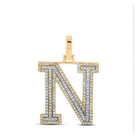 10kt Two-tone Gold Mens Round Diamond N Initial Letter Pendant 1/2 Cttw | Splendid Jewellery - The Dazzling Diamond Initial Pendant in Two-tone Gold - Alternate view 1 from Splendid Jewellery