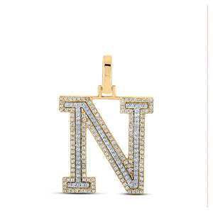 Men's Diamond Charm Pendant | 10kt Two-tone Gold Mens Round Diamond N Initial Letter Pendant 1/2 Cttw | Splendid Jewellery GND