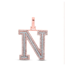 Load image into Gallery viewer, 10kt Two-tone Gold Men&#39;s Round Diamond N Initial Letter Pendant 1/2 Cttw - Alternate view 1 from Splendid Jewellery