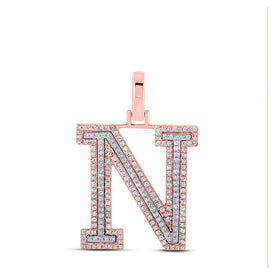 10kt Two-tone Gold Men's Round Diamond N Initial Letter Pendant 1/2 Cttw - Alternate view 1 from Splendid Jewellery