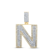 Load image into Gallery viewer, 10kt Two-tone Gold Men&#39;s Round Diamond N Initial Letter Pendant - 5/8 Cttw | Splendid Jewellery - Alternate view 1 from Splendid Jewellery