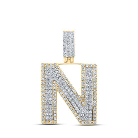 10kt Two-tone Gold Men's Round Diamond N Initial Letter Pendant - 5/8 Cttw | Splendid Jewellery - Alternate view 1 from Splendid Jewellery