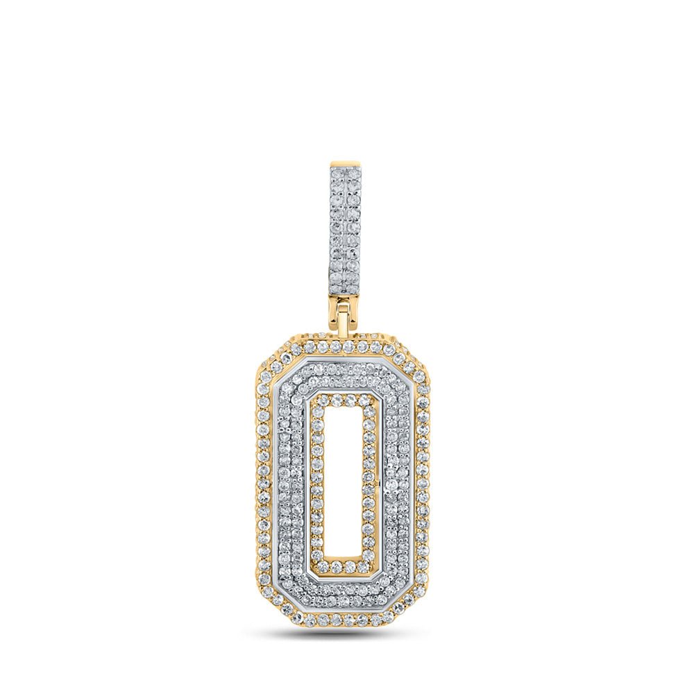 Men's Diamond Charm Pendant | 10kt Two-tone Gold Mens Round Diamond Number 0 Charm Pendant 1-1/3 Cttw | Splendid Jewellery GND