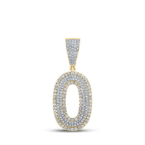 Men's Diamond Charm Pendant | 10kt Two-tone Gold Mens Round Diamond Number 0 Charm Pendant 3/4 Cttw | Splendid Jewellery GND