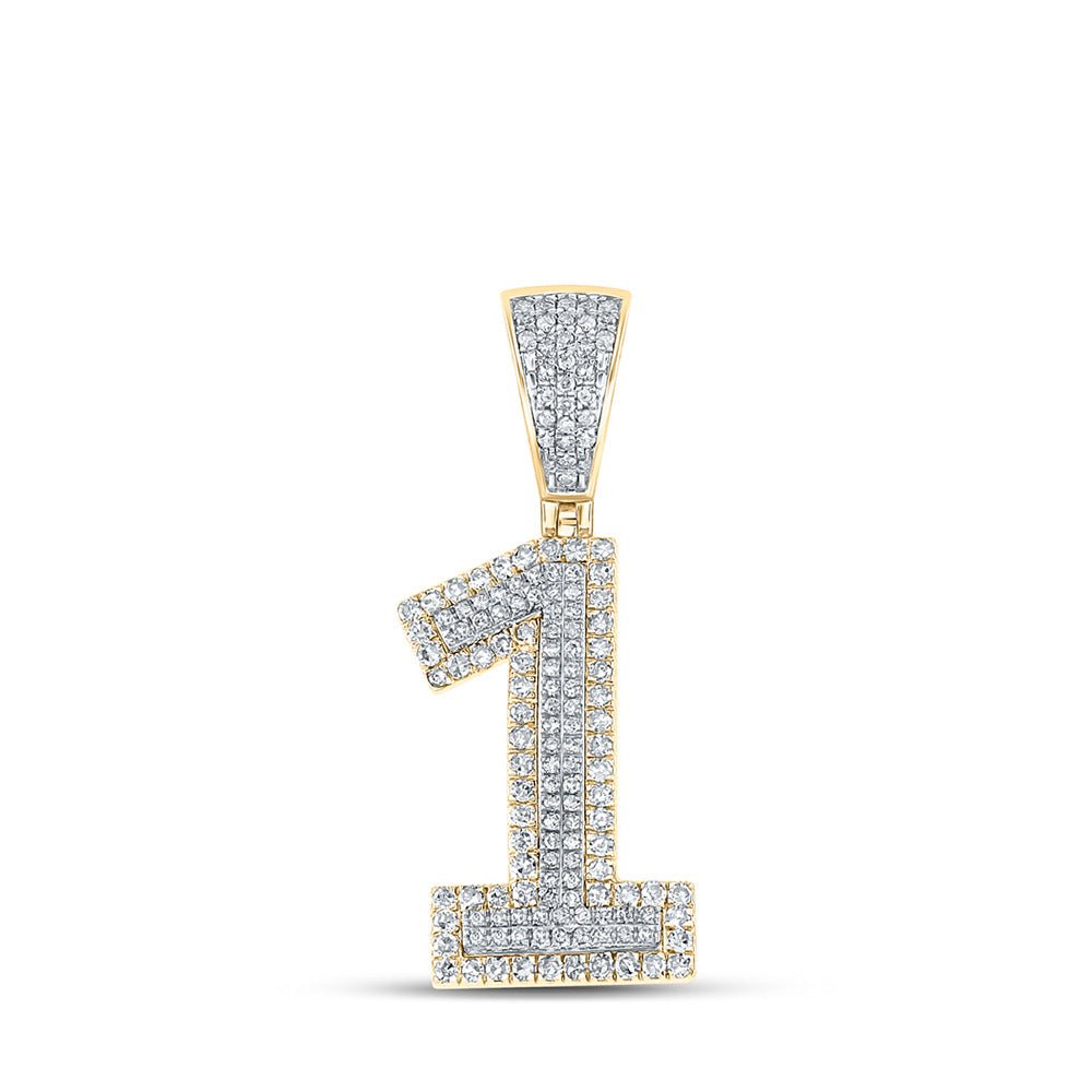 Men's Diamond Charm Pendant | 10kt Two-tone Gold Mens Round Diamond Number 1 Charm Pendant 5/8 Cttw | Splendid Jewellery GND