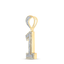 Load image into Gallery viewer, 10kt Two-tone Gold Men&#39;s Round Diamond Number 1 Charm Pendant - 5/8 Cttw | Splendid Jewellery - Alternate view 2 from Splendid Jewellery