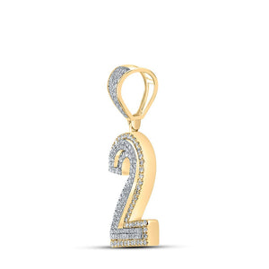 Men's Diamond Charm Pendant | 10kt Two-tone Gold Mens Round Diamond Number 2 Charm Pendant 3/4 Cttw | Splendid Jewellery GND