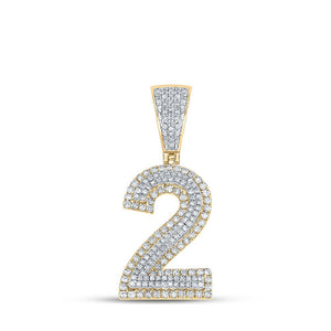 Men's Diamond Charm Pendant | 10kt Two-tone Gold Mens Round Diamond Number 2 Charm Pendant 3/4 Cttw | Splendid Jewellery GND