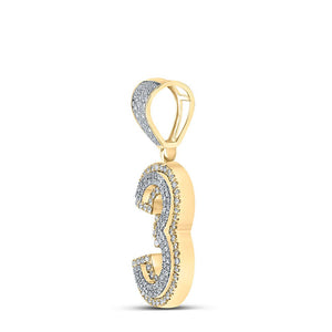 Men's Diamond Charm Pendant | 10kt Two-tone Gold Mens Round Diamond Number 3 Charm Pendant 5/8 Cttw | Splendid Jewellery GND