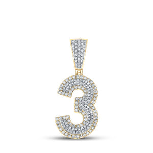 Men's Diamond Charm Pendant | 10kt Two-tone Gold Mens Round Diamond Number 3 Charm Pendant 5/8 Cttw | Splendid Jewellery GND