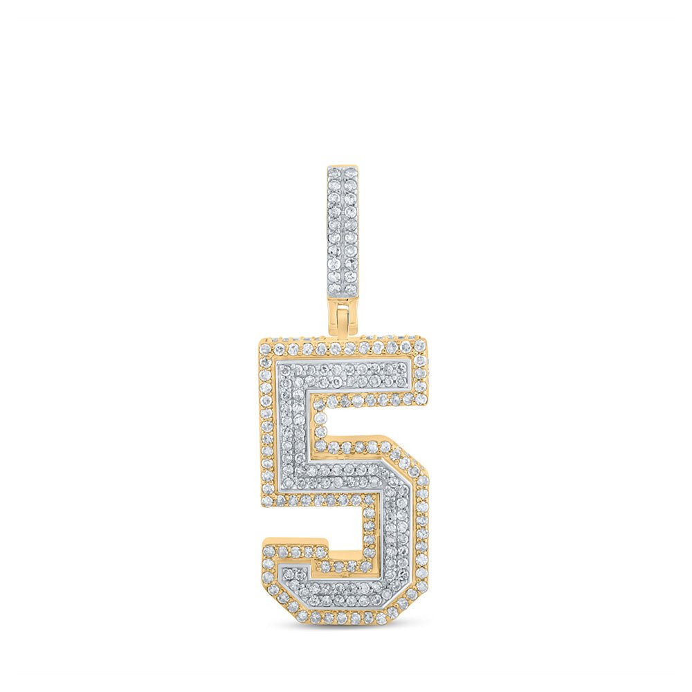 Men's Diamond Charm Pendant | 10kt Two-tone Gold Mens Round Diamond Number 5 Charm Pendant 1-1/4 Cttw | Splendid Jewellery GND