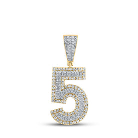 10kt Two-tone Gold Men's Round Diamond Number 5 Charm Pendant 3/4 Cttw - Dazzling Masculine Elegance - Alternate view 1 from Splendid Jewellery