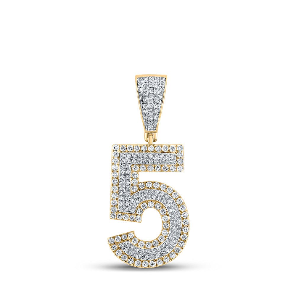 Men's Diamond Charm Pendant | 10kt Two-tone Gold Mens Round Diamond Number 5 Charm Pendant 3/4 Cttw | Splendid Jewellery GND