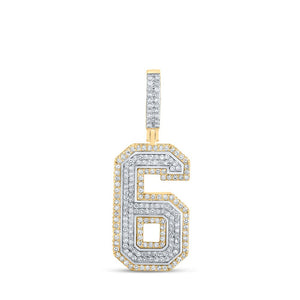 Men's Diamond Charm Pendant | 10kt Two-tone Gold Mens Round Diamond Number 6 Charm Pendant 1-3/8 Cttw | Splendid Jewellery GND