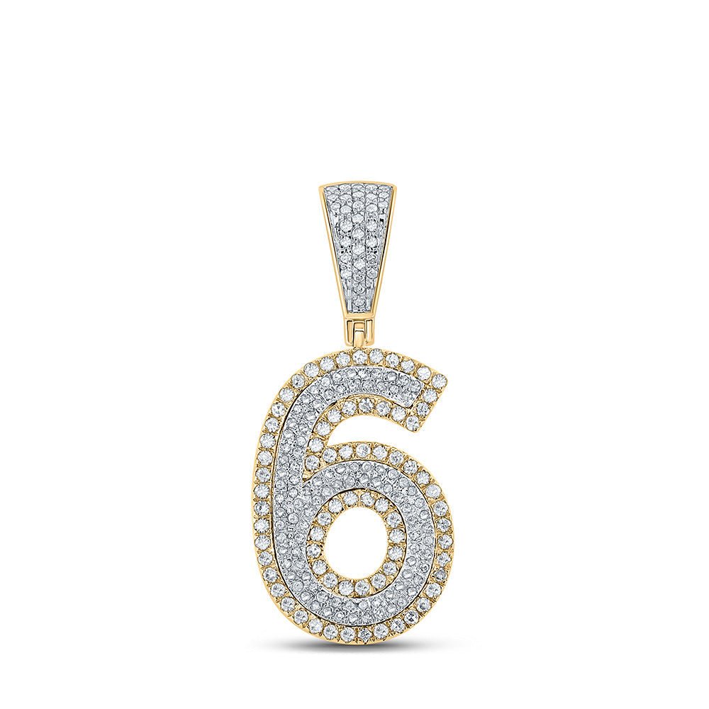 Men's Diamond Charm Pendant | 10kt Two-tone Gold Mens Round Diamond Number 6 Charm Pendant 3/4 Cttw | Splendid Jewellery GND