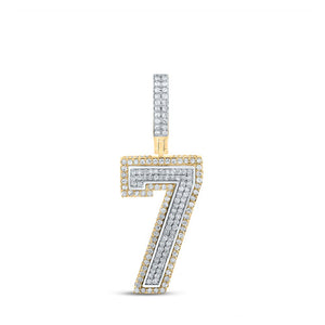 Men's Diamond Charm Pendant | 10kt Two-tone Gold Mens Round Diamond Number 7 Charm Pendant 1 Cttw | Splendid Jewellery GND