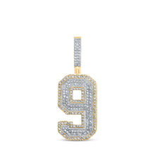Load image into Gallery viewer, Captivating name: &quot;Men&#39;s Radiant Round Diamond Number 9 Charm Pendant in Two-tone Gold&quot; - Alternate view 1 from Splendid Jewellery