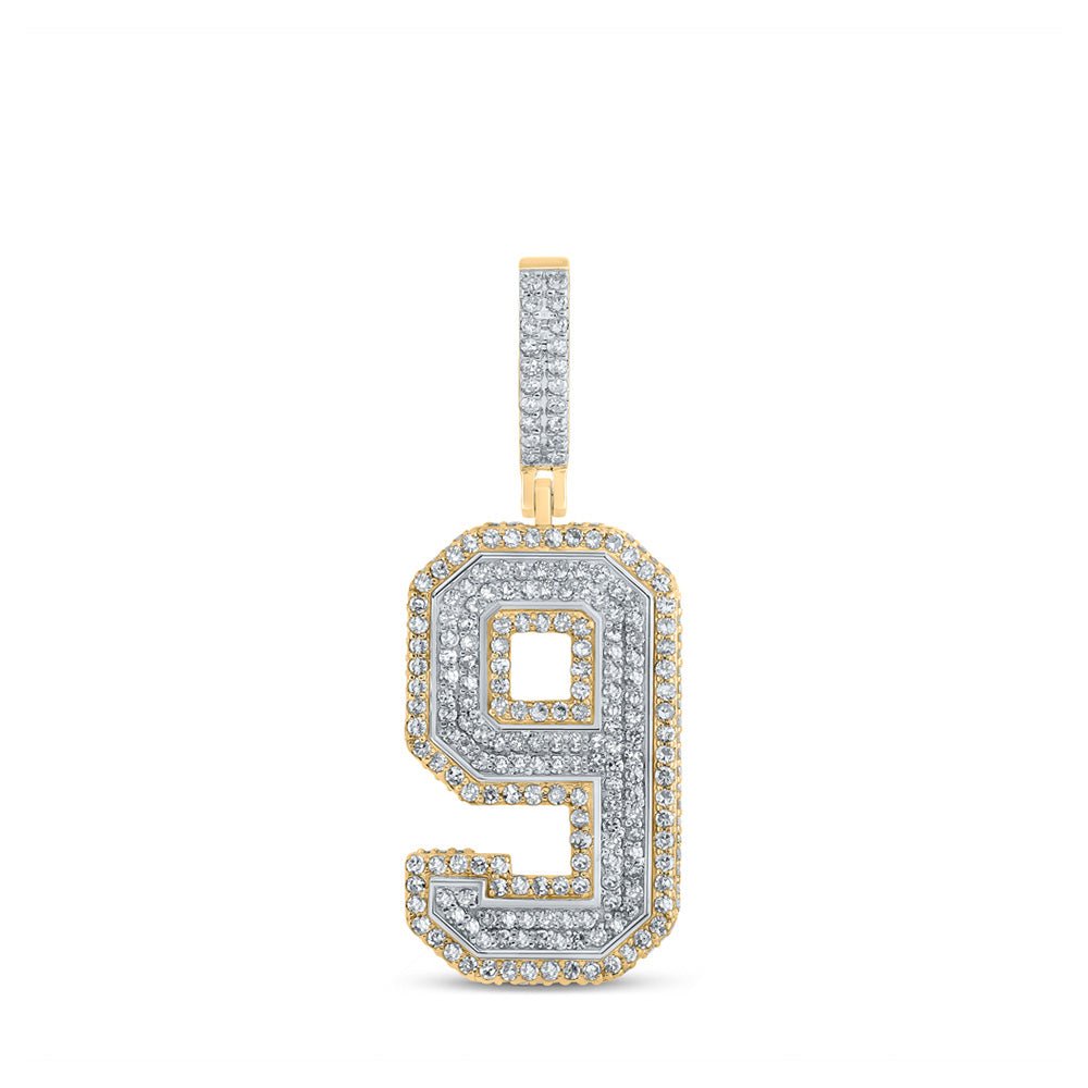 Men's Diamond Charm Pendant | 10kt Two-tone Gold Mens Round Diamond Number 9 Charm Pendant 1-3/8 Cttw | Splendid Jewellery GND