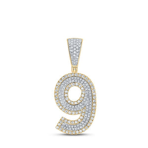 Men's Diamond Charm Pendant | 10kt Two-tone Gold Mens Round Diamond Number 9 Charm Pendant 3/4 Cttw | Splendid Jewellery GND