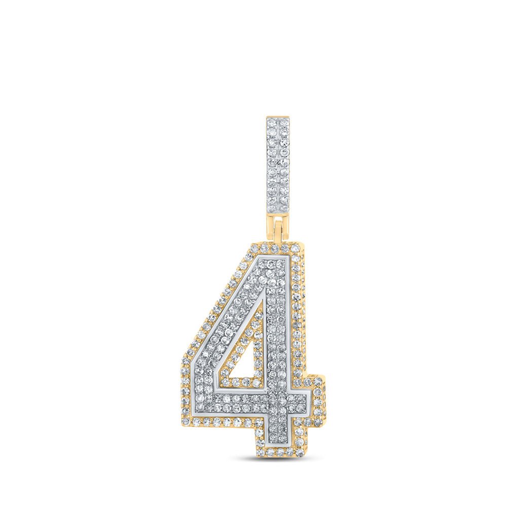 Men's Diamond Charm Pendant | 10kt Two-tone Gold Mens Round Diamond Number Four Charm Pendant 1-1/4 Cttw | Splendid Jewellery GND