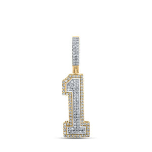 Men's Diamond Charm Pendant | 10kt Two-tone Gold Mens Round Diamond Number One Charm Pendant 7/8 Cttw | Splendid Jewellery GND
