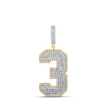 Load image into Gallery viewer, 10kt Two-tone Gold Men&#39;s Round Diamond Number Three Charm Pendant 1 Cttw - Alternate view 1 from Splendid Jewellery