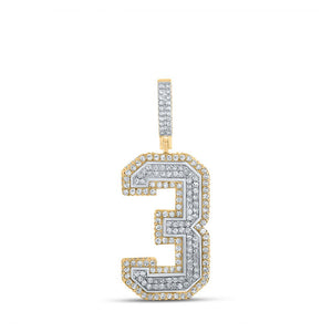 Men's Diamond Charm Pendant | 10kt Two-tone Gold Mens Round Diamond Number Three Charm Pendant 1 Cttw | Splendid Jewellery GND