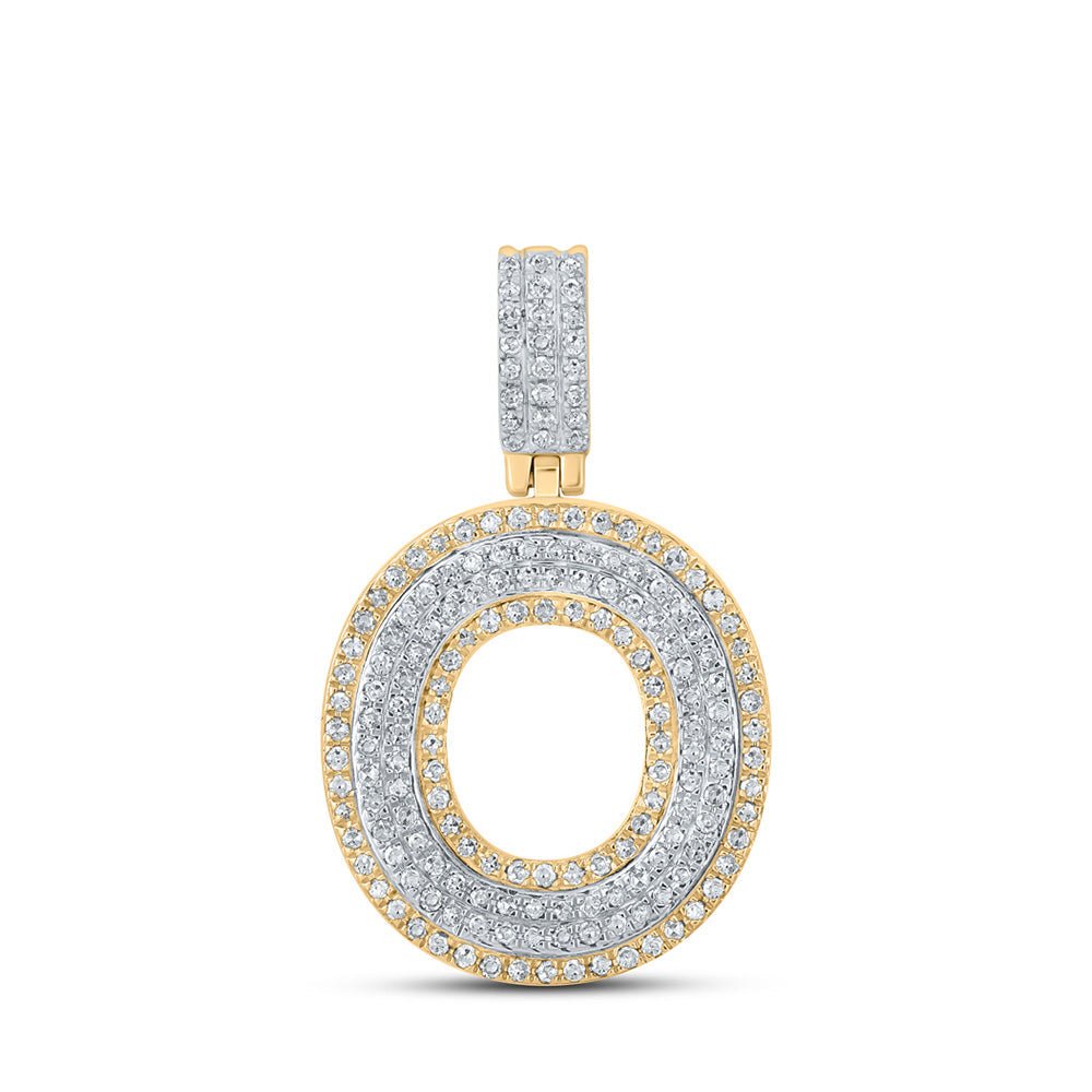 Men's Diamond Charm Pendant | 10kt Two-tone Gold Mens Round Diamond O Initial Letter Pendant 1/2 Cttw | Splendid Jewellery GND