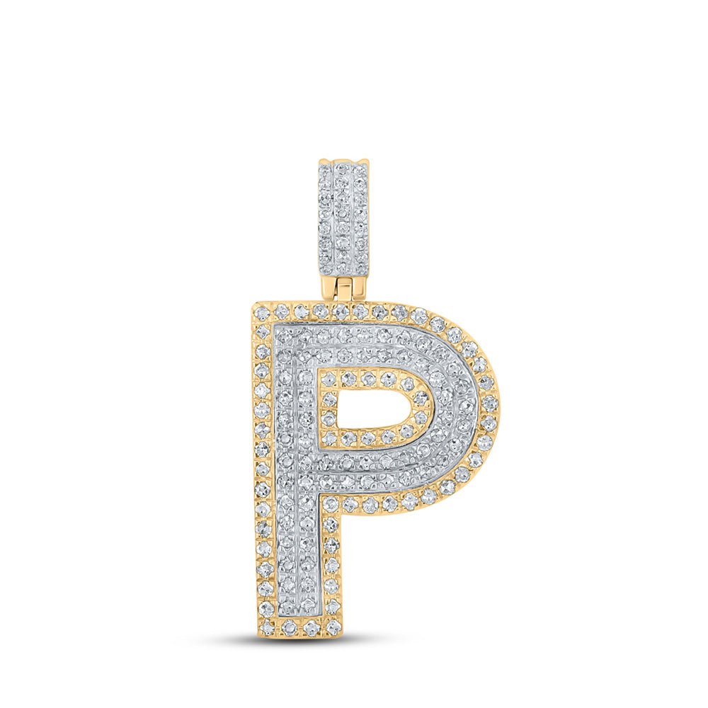 Men's Diamond Charm Pendant | 10kt Two-tone Gold Mens Round Diamond P Initial Letter Pendant 1/2 Cttw | Splendid Jewellery GND