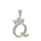 10kt Two-tone Gold Men's Diamond Q Crown Letter Charm Pendant - 1-3/8 Cttw - Alternate view 1 from Splendid Jewellery