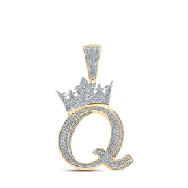 10kt Two-tone Gold Men's Diamond Q Crown Letter Charm Pendant - 1-3/8 Cttw - Alternate view 1 from Splendid Jewellery