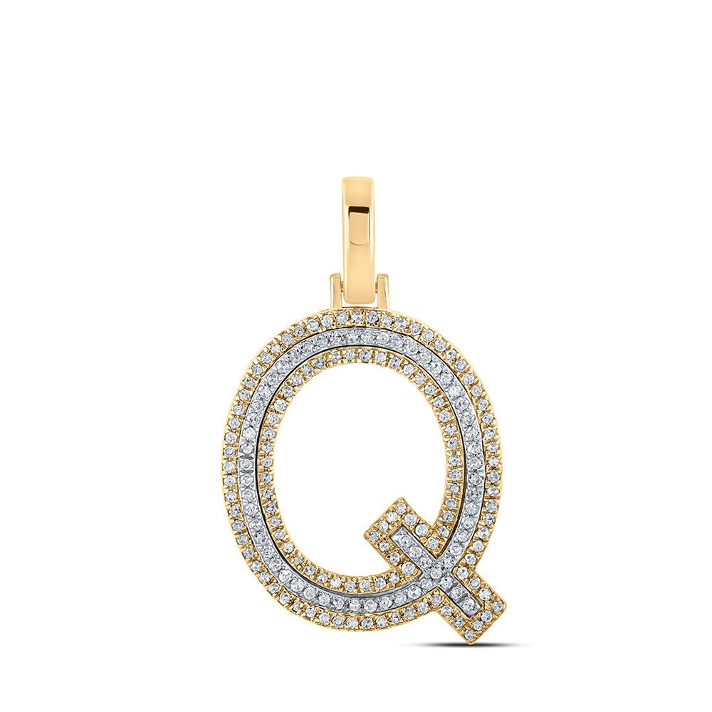 Men's Diamond Charm Pendant | 10kt Two-tone Gold Mens Round Diamond Q Initial Letter Pendant 3/8 Cttw | Splendid Jewellery GND