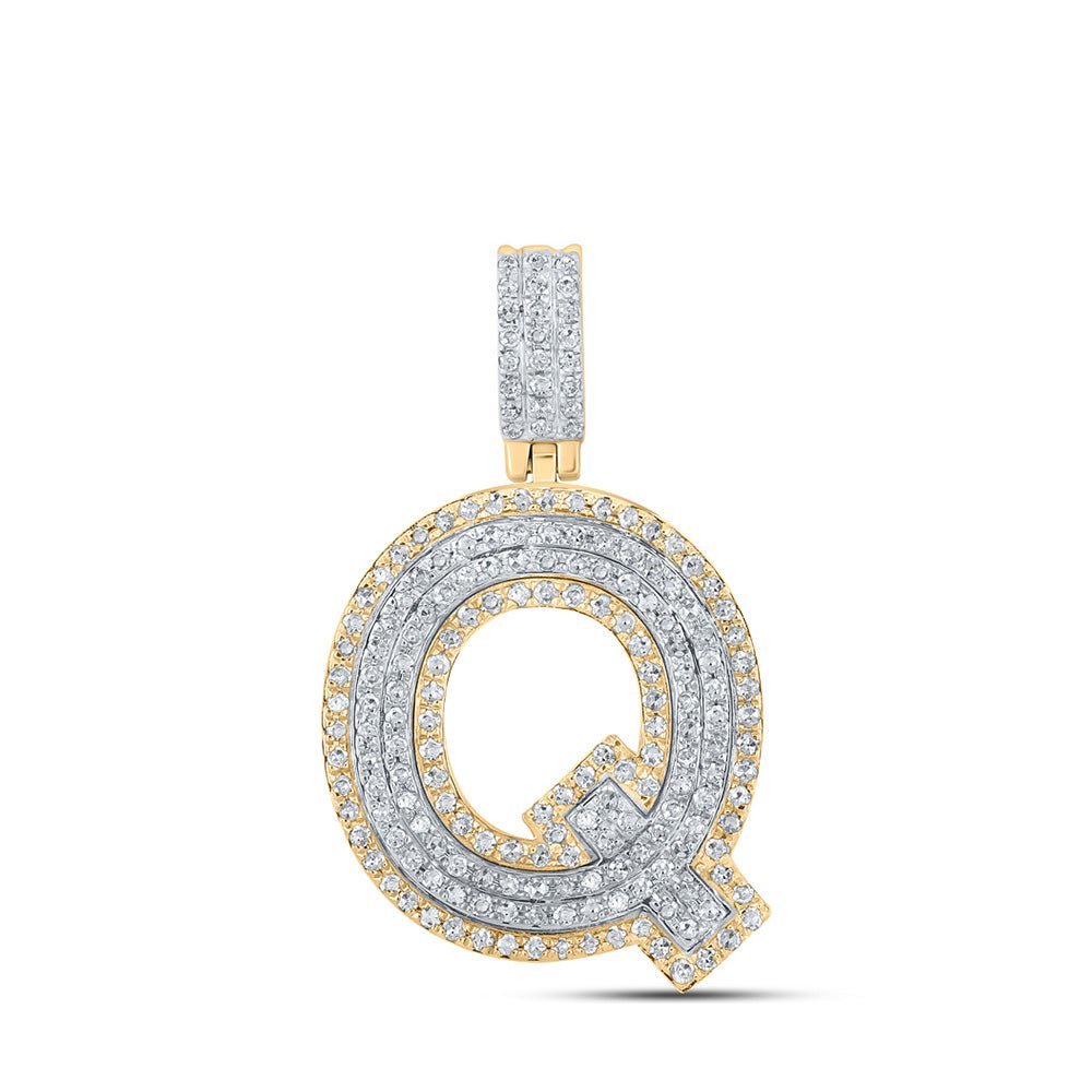 Men's Diamond Charm Pendant | 10kt Two-tone Gold Mens Round Diamond Q Initial Letter Pendant 5/8 Cttw | Splendid Jewellery GND