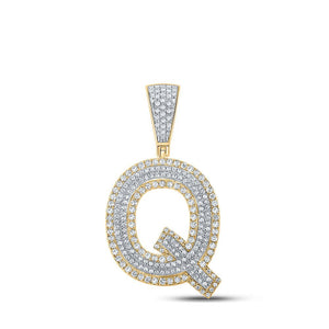 Men's Diamond Charm Pendant | 10kt Two-tone Gold Mens Round Diamond Q Letter Charm Pendant 7/8 Cttw | Splendid Jewellery GND