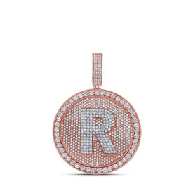 10kt Two-tone Gold Mens Round Diamond R Initial Letter Charm Pendant 3-3/4 Cttw - Alternate view 1 from Splendid Jewellery