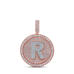 Men's Diamond Charm Pendant | 10kt Two-tone Gold Mens Round Diamond R Initial Letter Charm Pendant 3-3/4 Cttw | Splendid Jewellery GND