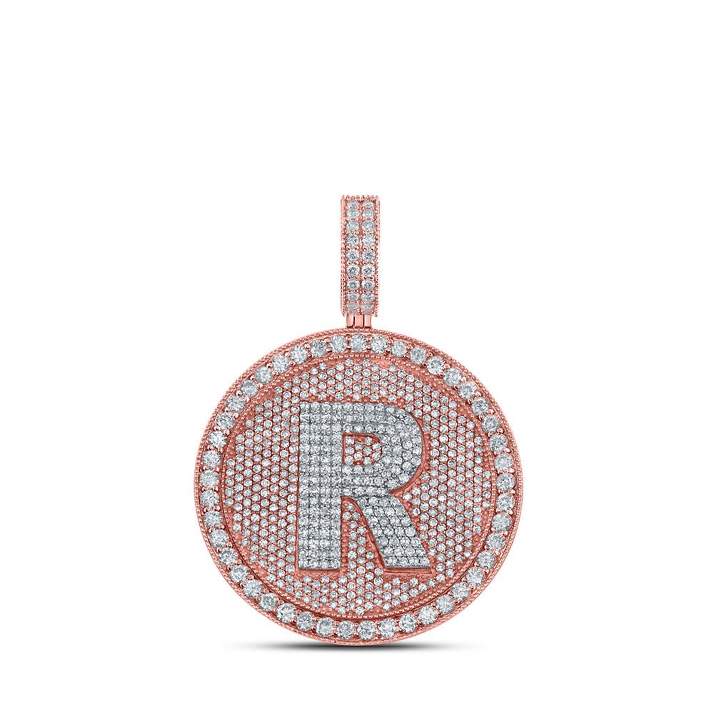 Men's Diamond Charm Pendant | 10kt Two-tone Gold Mens Round Diamond R Initial Letter Charm Pendant 3-3/4 Cttw | Splendid Jewellery GND