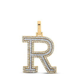 10kt Two-tone Gold Men's Round Diamond R Initial Letter Pendant 1/2 Cttw - A Dazzling Statement of Style - Alternate view 1 from Splendid Jewellery