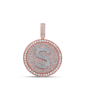 10kt Two-tone Gold Mens Round Diamond S Initial Letter Charm Pendant - 3-3/4 Cttw - Alternate view 1 from Splendid Jewellery