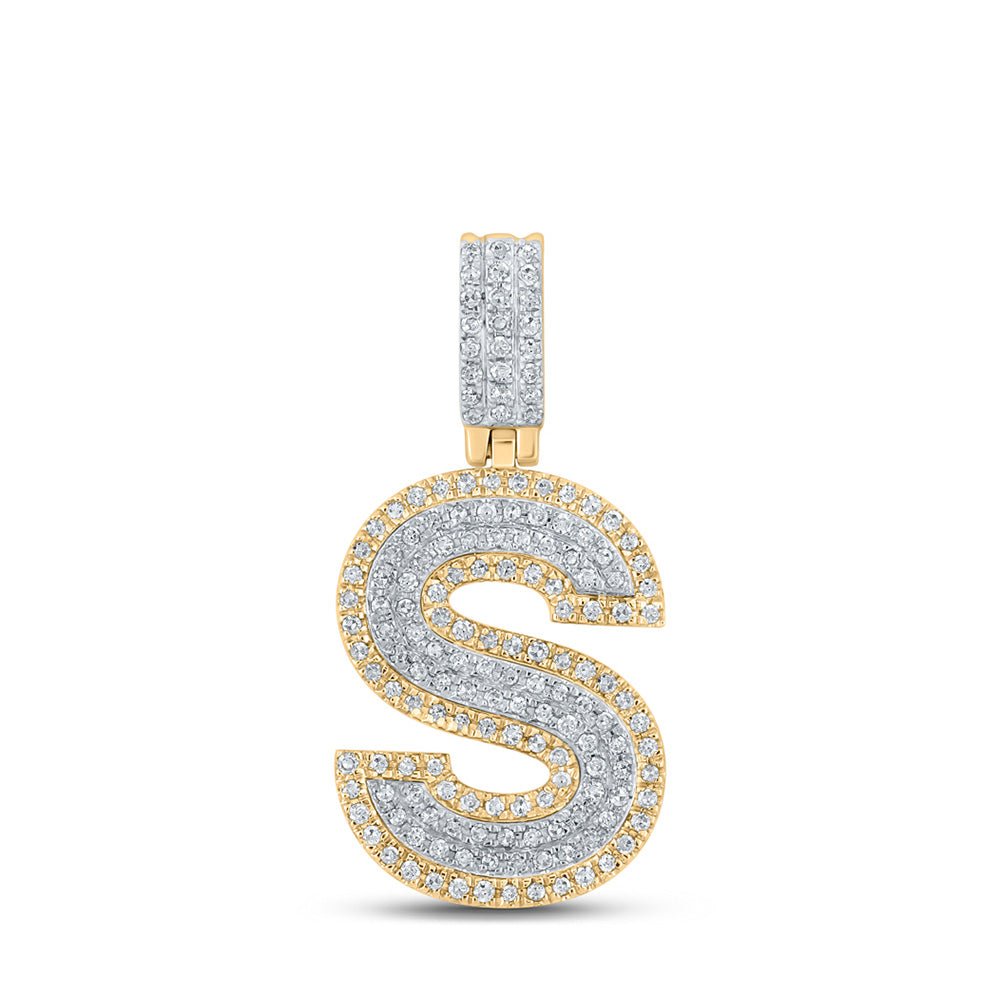 Men's Diamond Charm Pendant | 10kt Two-tone Gold Mens Round Diamond S Initial Letter Pendant 1/2 Cttw | Splendid Jewellery GND