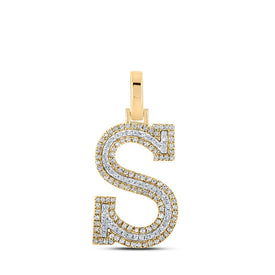 10kt Two-tone Gold Mens Round Diamond S Initial Letter Pendant 3/8 Cttw - A Stunning Statement of Style - Alternate view 1 from Splendid Jewellery