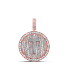 Load image into Gallery viewer, 10kt Two-tone Gold Men&#39;s Round Diamond T Initial Letter Charm Pendant - 3-7/8 Cttw - Alternate view 1 from Splendid Jewellery