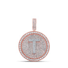 10kt Two-tone Gold Men's Round Diamond T Initial Letter Charm Pendant - 3-7/8 Cttw - Alternate view 1 from Splendid Jewellery