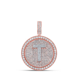 10kt Two-tone Gold Men's Round Diamond T Initial Letter Charm Pendant - 3-7/8 Cttw - Alternate view 1 from Splendid Jewellery